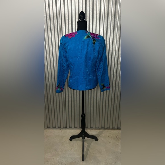 Women’s Vintage Anne Crimmins for UMI Collections Blue Silk Floral Blazer 12 - Picture 2 of 5